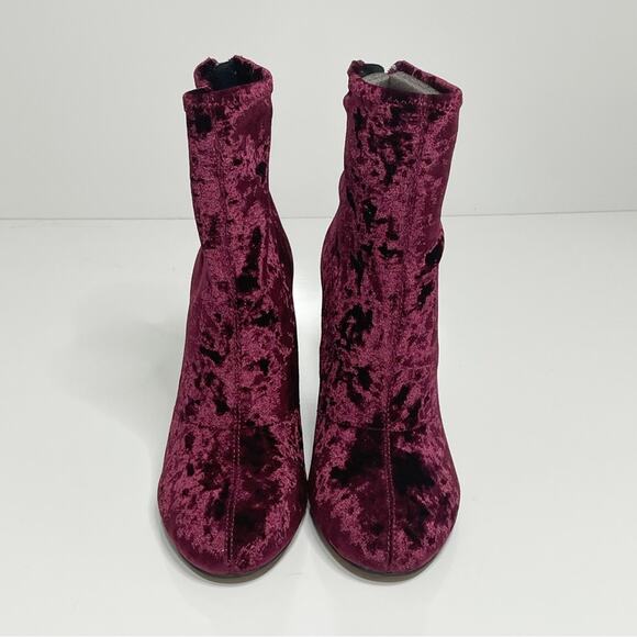 NEW French Connection Capri Crushed Velvet Ankle Boots Brunello Wine 9.5 - Picture 2 of 9